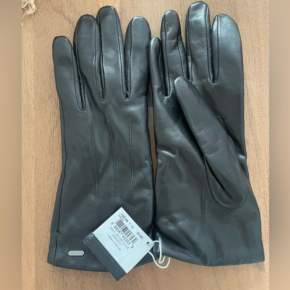 NWT Coach black leather gloves (women’s)